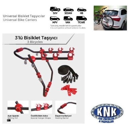 KNK Bisiklet Taşıyııcı Aparat - 3 Bisiklet Taşıma Kapasiteli - 2
